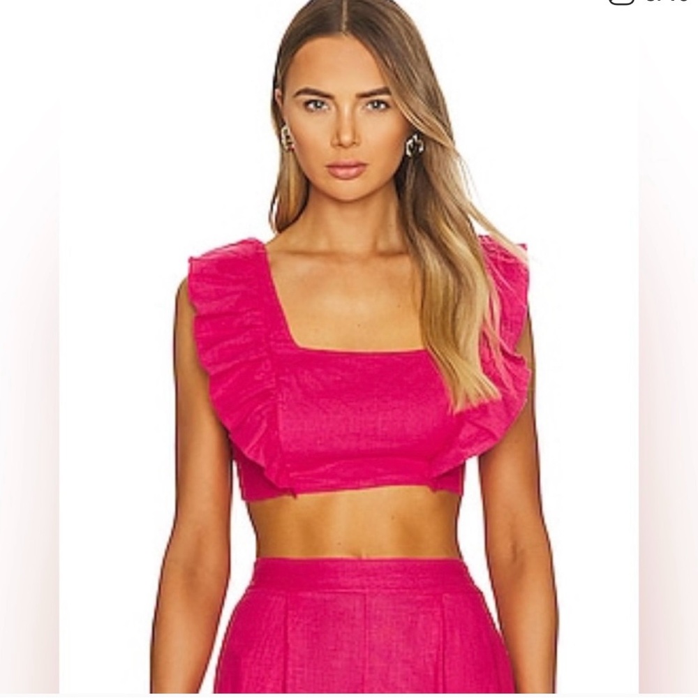 Peixoto Fuchsia Ruffle Crop Top